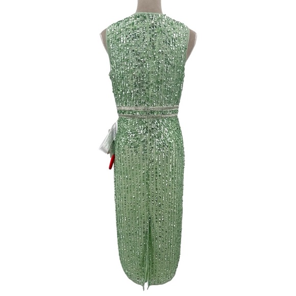 Mac Duggal Sequin Sheath Midi Dress Formal Party Evening Sage Green Size 6 NWT - Picture 10 of 12